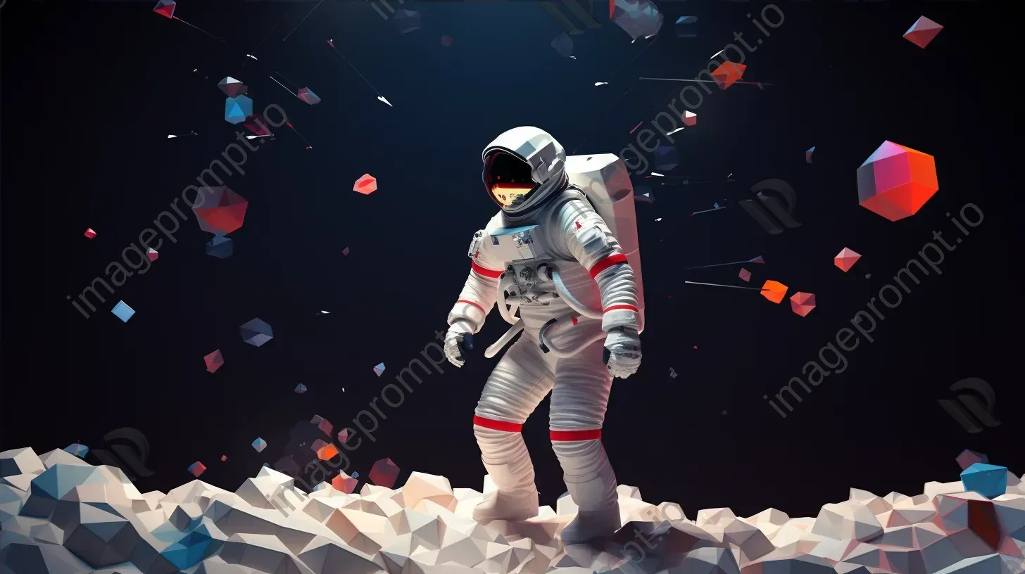 Low poly astronaut floating against a luminescent moon in modernist style - Image 4