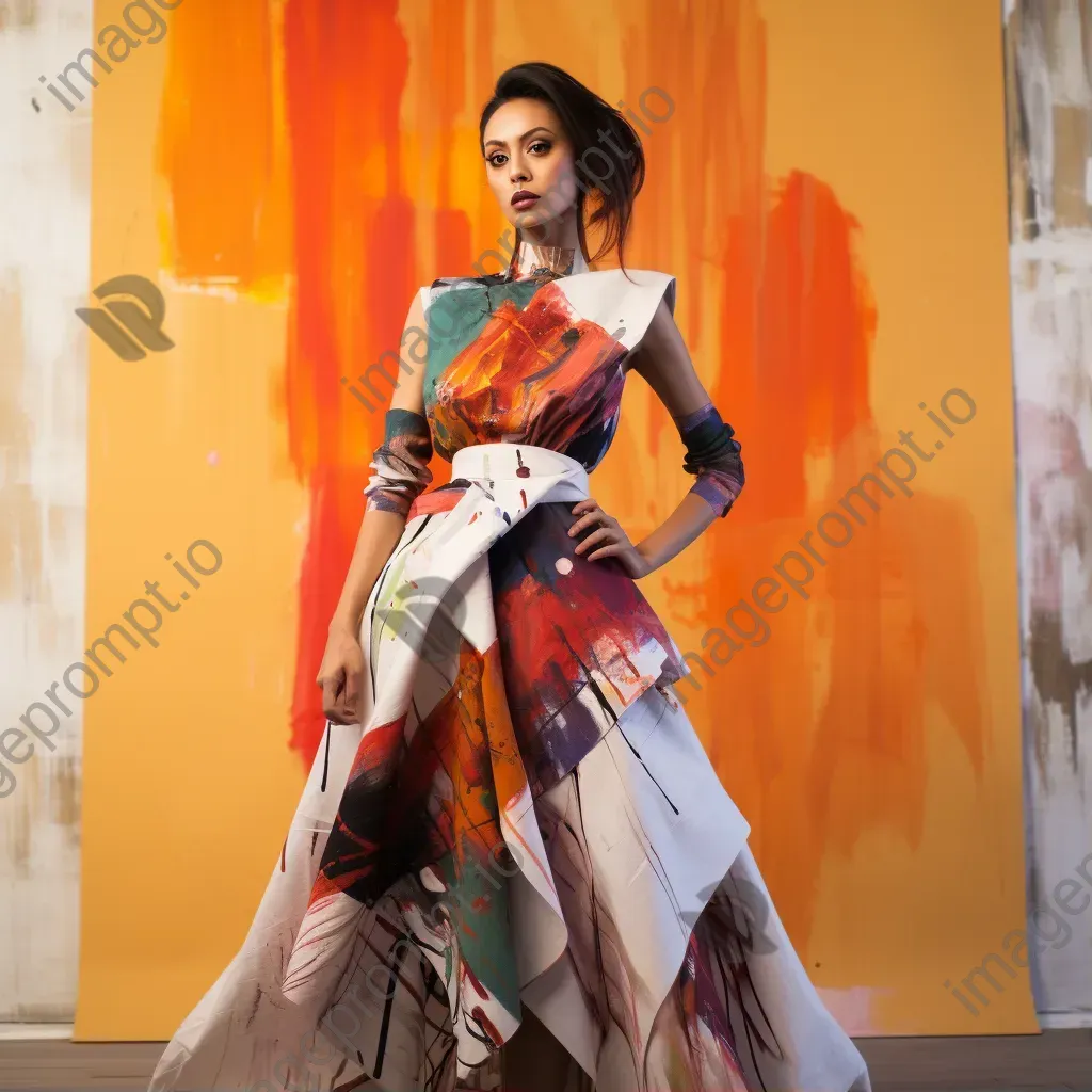 Model in a high fashion photoshoot with body painting in abstract expressionist style - Image 1