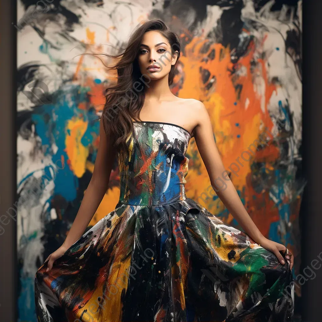 Model in a high fashion photoshoot with body painting in abstract expressionist style - Image 2