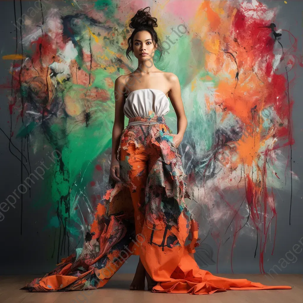 Model in a high fashion photoshoot with body painting in abstract expressionist style - Image 3