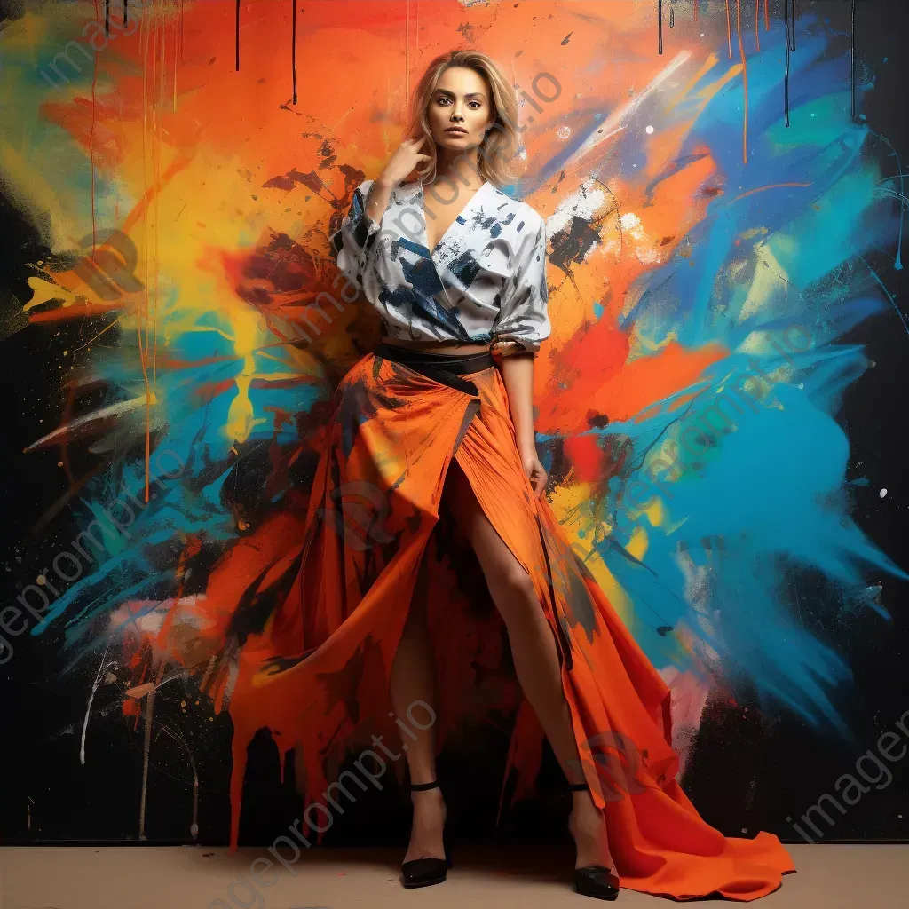 Model in a high fashion photoshoot with body painting in abstract expressionist style - Image 4