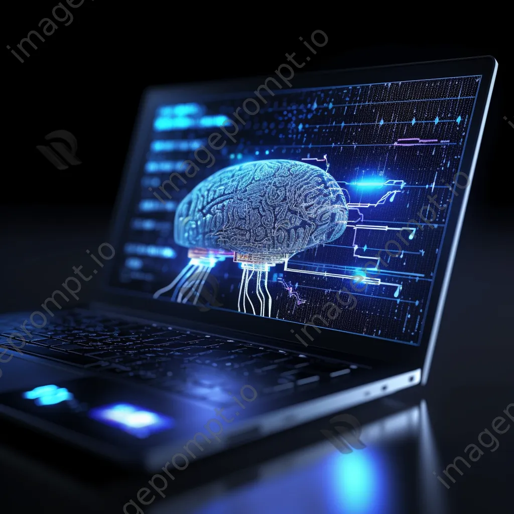 Close-up of computer screen with code and AI brain icon - Image 3