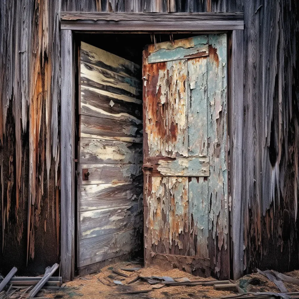 Decayed old barn door with textured history - Image 2