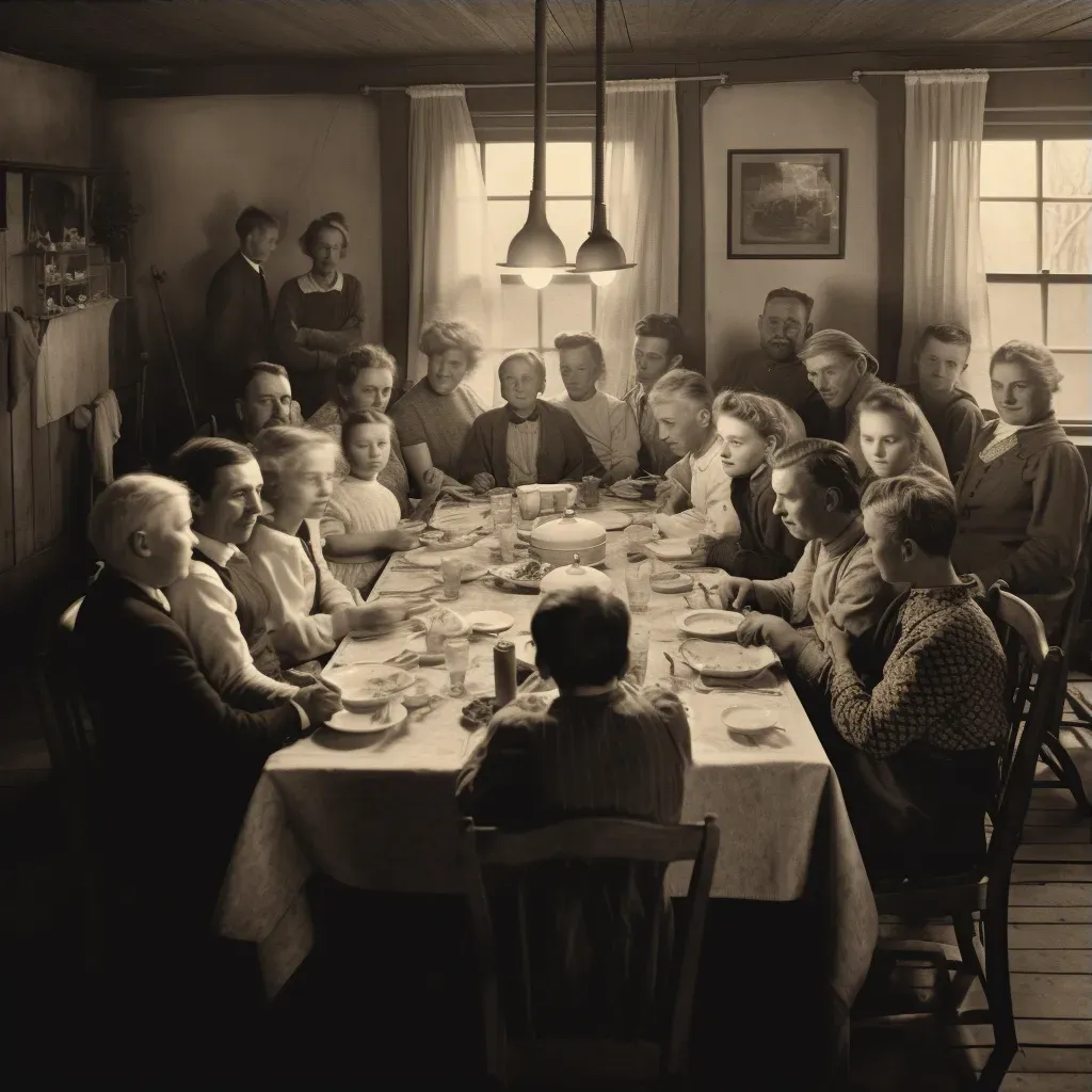 Multi-generational family enjoying meal in rustic dining room - Image 3