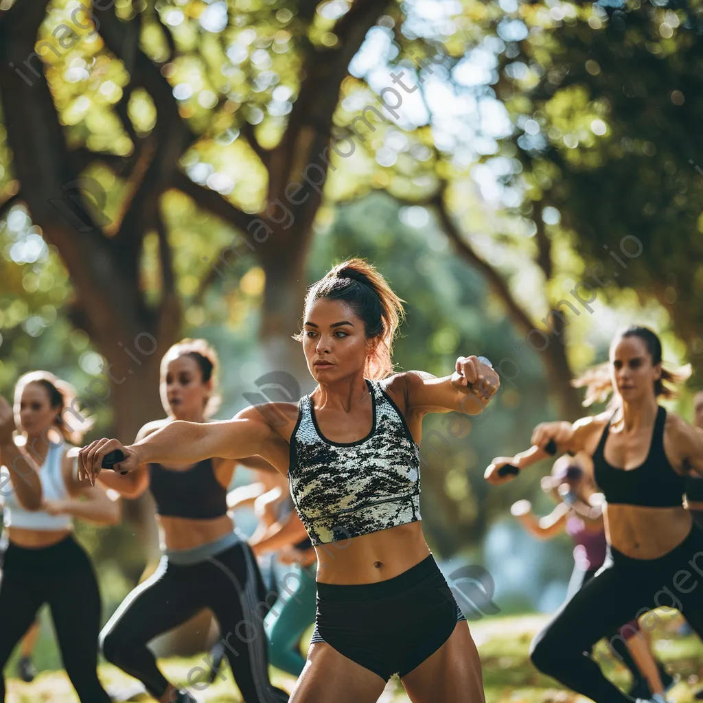 Participants engaging in an outdoor fitness class surrounded by nature. - Image 1