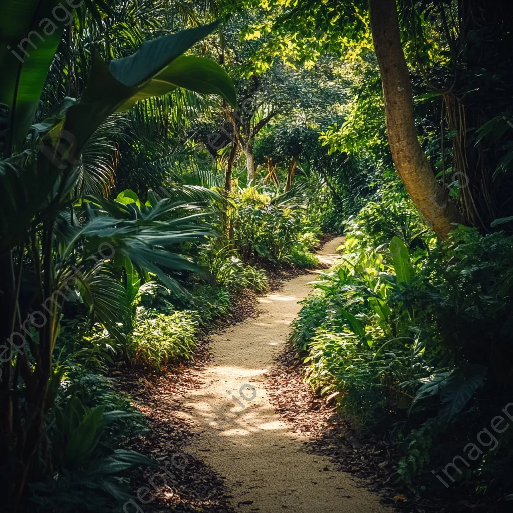 Inviting jungle path with dappled sunlight and greenery - Image 1