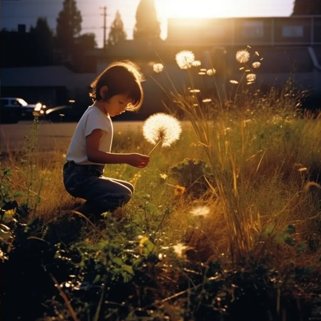 Child Blowing Dandelion Seeds in Golden Light - Image Generated - Image 4