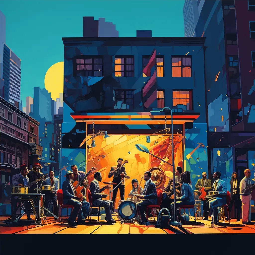 Vibrant jazz band performing energetically on a street corner - Image 4