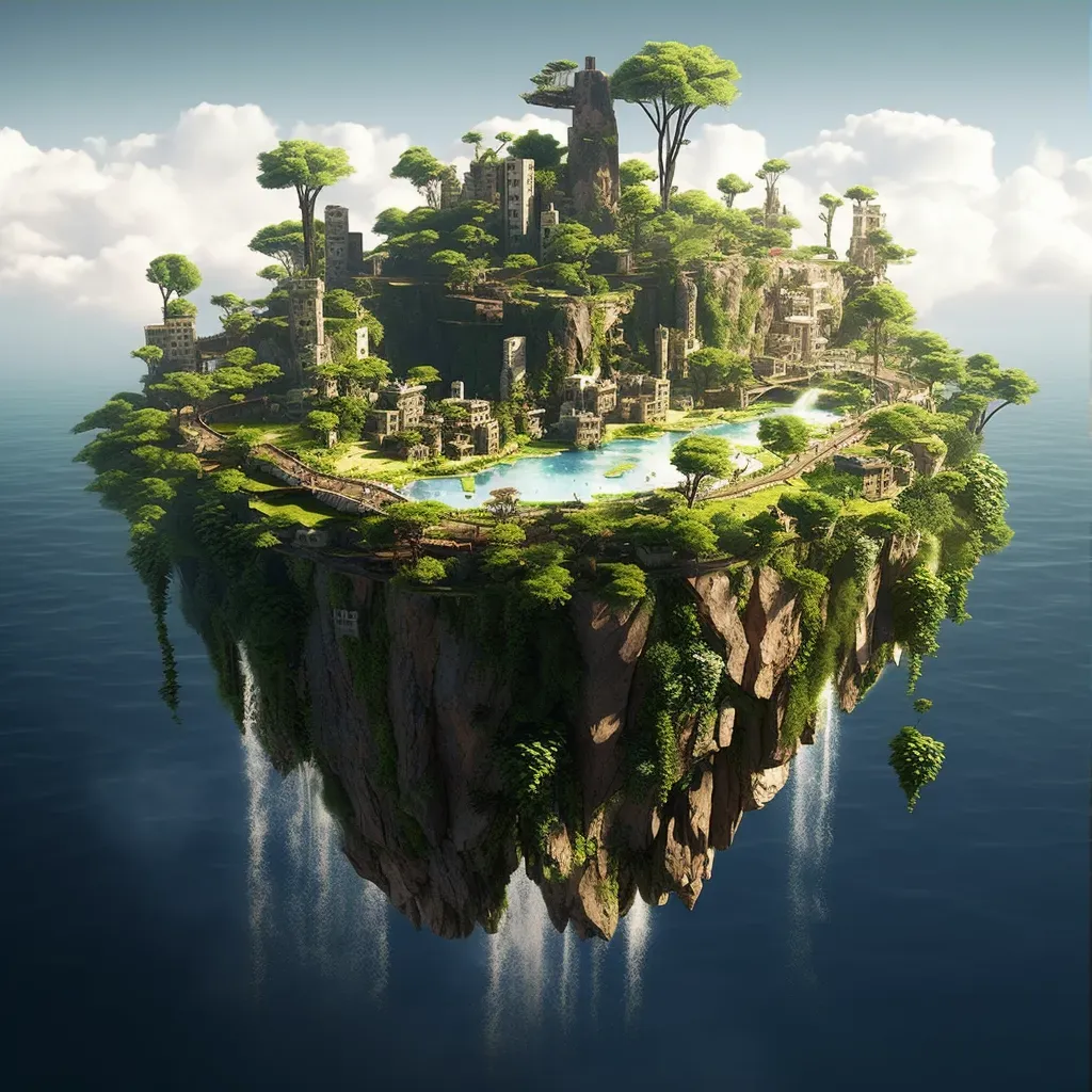 Floating Islands Over Ocean