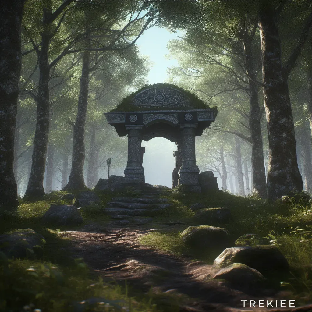 Image of a tranquil forest grove with a sacred well surrounded by lush greenery - Image 3