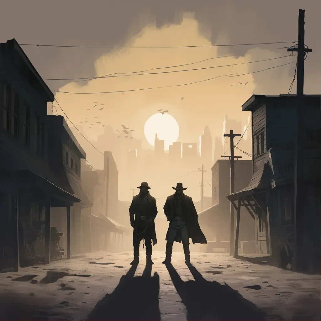 Silhouetted figures in a classic Western showdown - Image 1