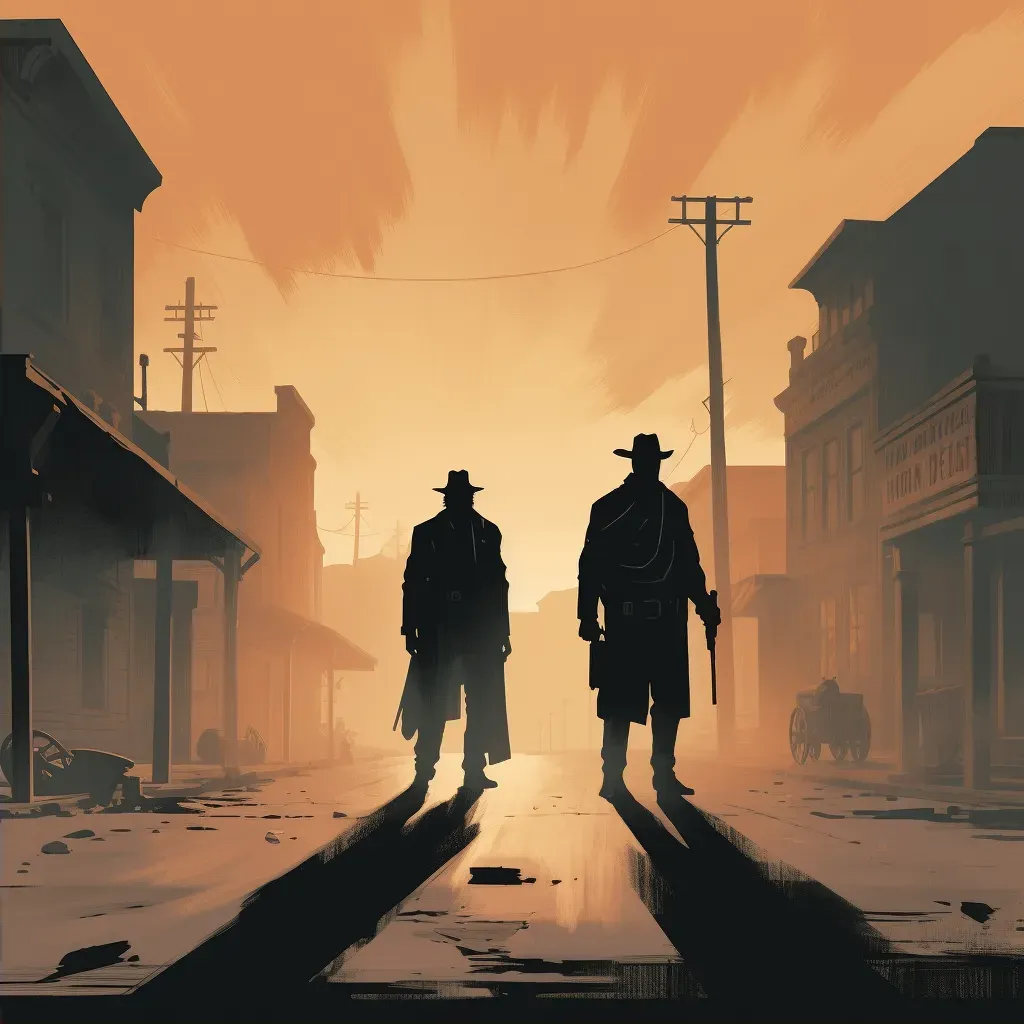 Silhouetted figures in a classic Western showdown - Image 2