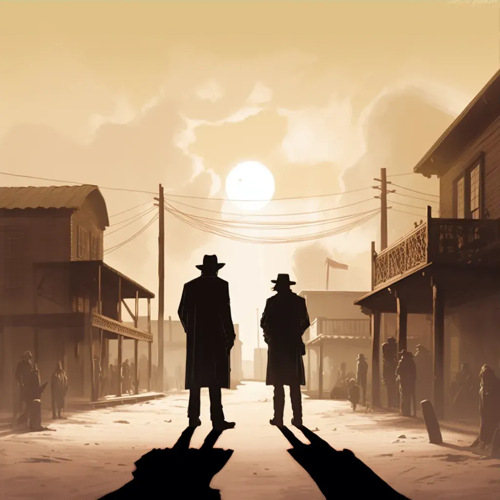 Silhouetted figures in a classic Western showdown - Image 3