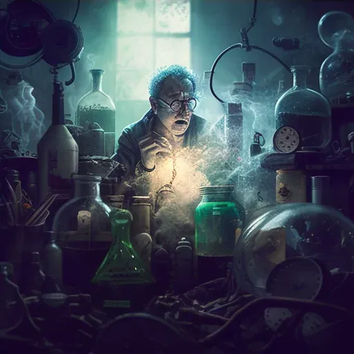 Image of a mad scientist in a cluttered lab with bubbling potions - Image 4