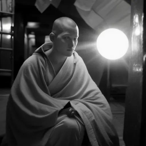 Meditating monk in a serene meditation pose with a light halo - Image 1