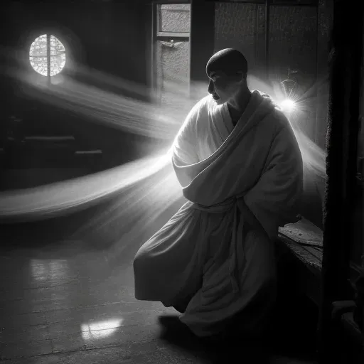 Meditating monk in a serene meditation pose with a light halo - Image 3