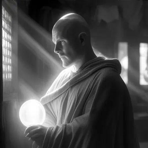 Meditating monk in a serene meditation pose with a light halo - Image 4