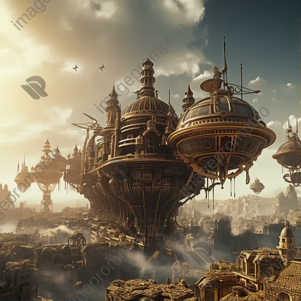 Steampunk cityscape at dawn with airships and industrial aesthetic - Image 1