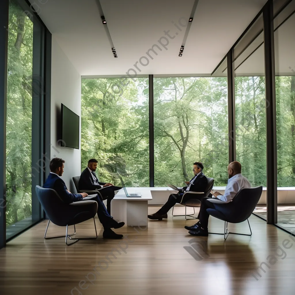 Executive team discussing quarterly reports in an office - Image 3