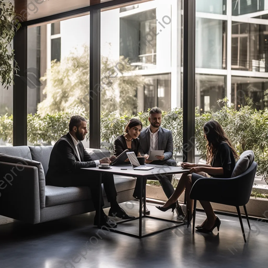 Executive team discussing quarterly reports in an office - Image 4