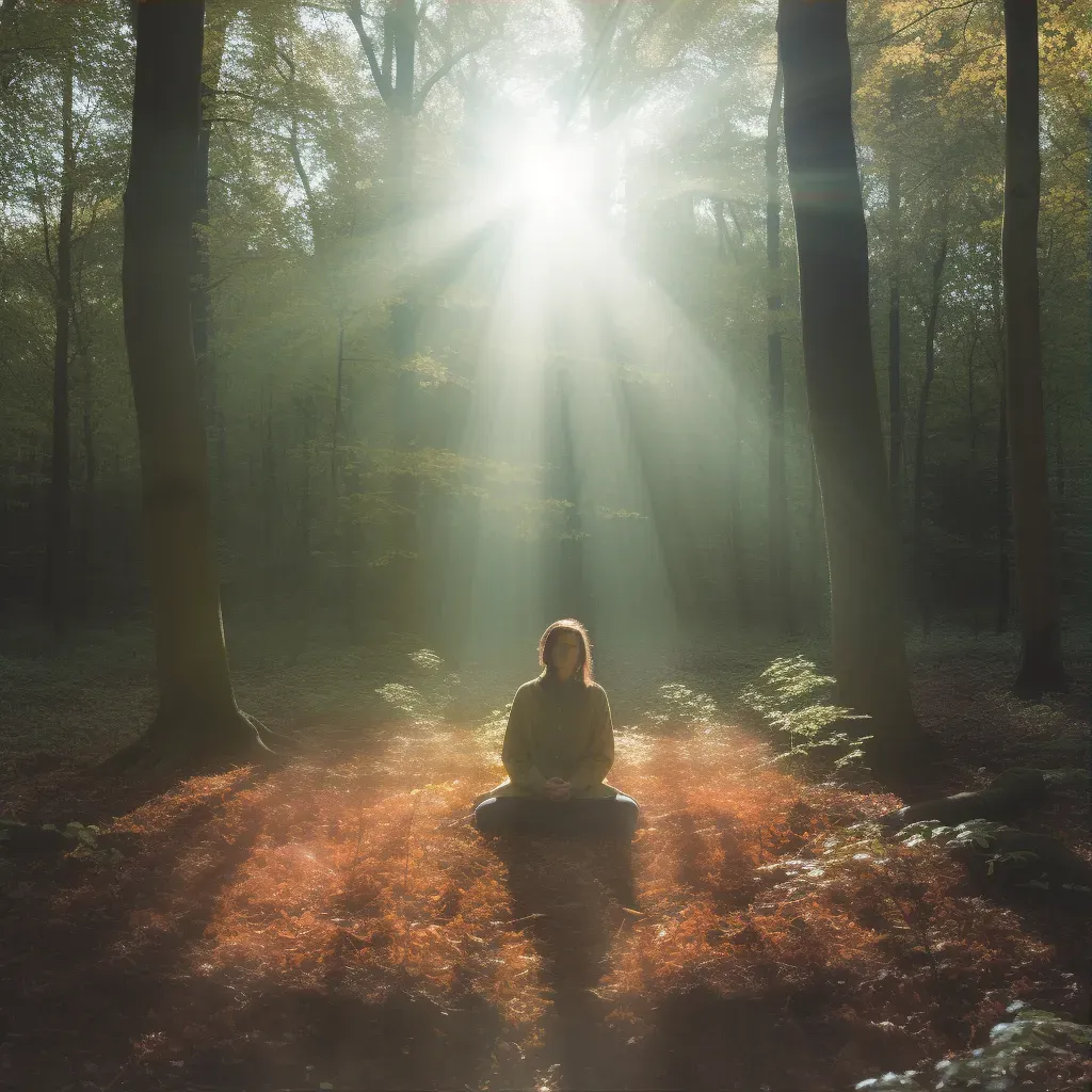 Woman Meditating in Tranquil Forest at Sunrise - Image Generated - Image 3