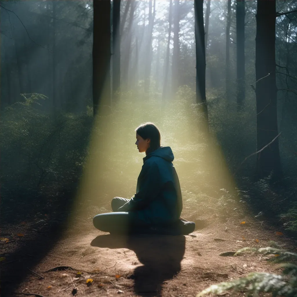 Woman Meditating in Tranquil Forest at Sunrise - Image Generated - Image 4