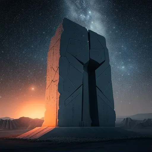 Ancient Monolith under Star-Filled Sky