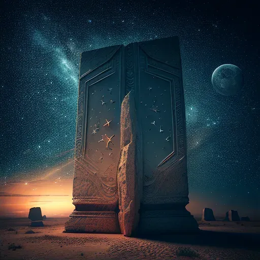 Image of ancient monolith under star-filled sky symbolizing civilization