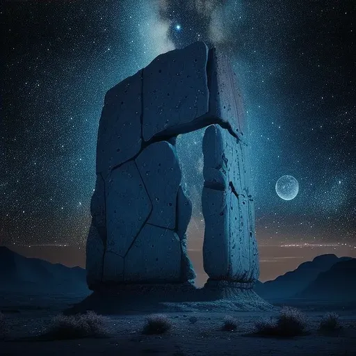 Image of ancient monolith under star-filled sky symbolizing civilization