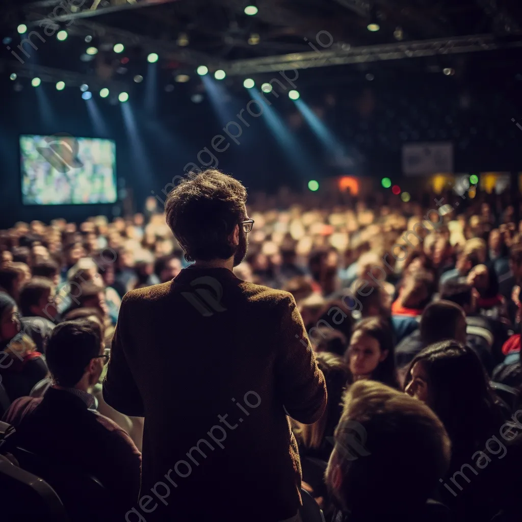 Keynote speaker on stage with an attentive audience - Image 1