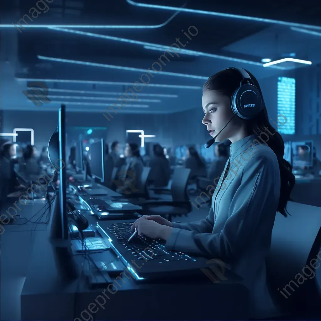 Modern phone call center with agents assisting customers in a high-tech environment - Image 2