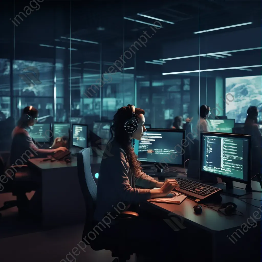 Modern phone call center with agents assisting customers in a high-tech environment - Image 3