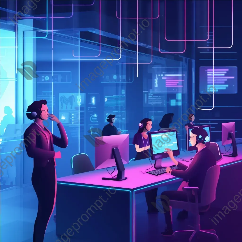 Modern phone call center with agents assisting customers in a high-tech environment - Image 4