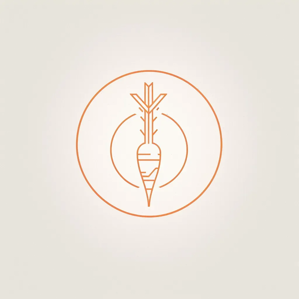 Logo for a vegetarian restaurant with a stylized carrot icon in orange and white colors on a light grid background - Image 3