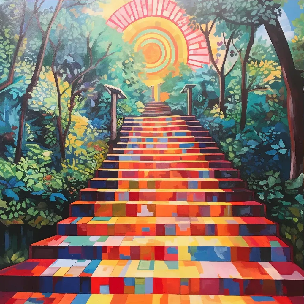 Artistic stairway in a public park with vibrant and colorful patterns, providing an immersive art experience - Image 3