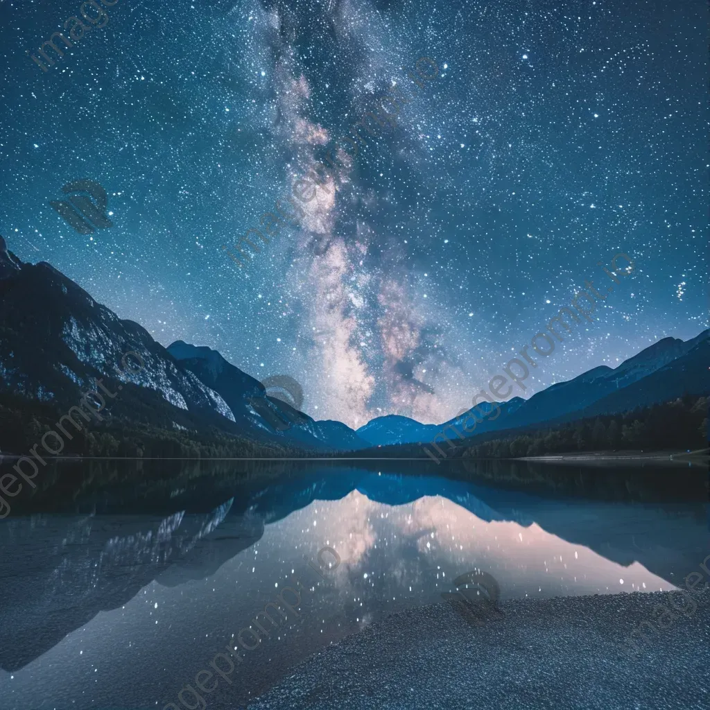 Milky Way galaxy over calm lake with star reflections - Image 1