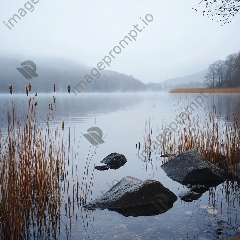 Blurred view of a misty lake at dawn - Image 2