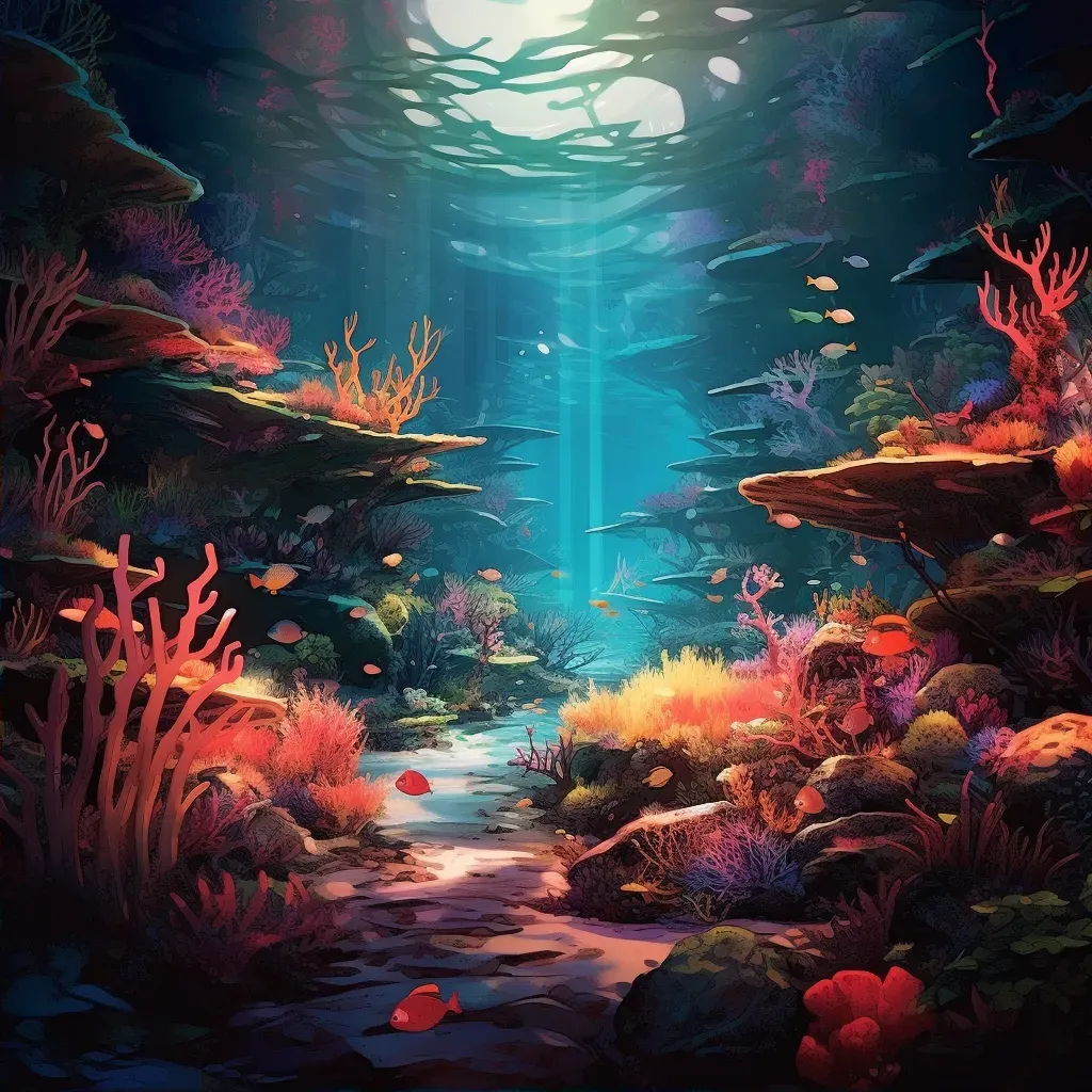 Underwater illustration of a colorful coral reef with marine life - Image 2