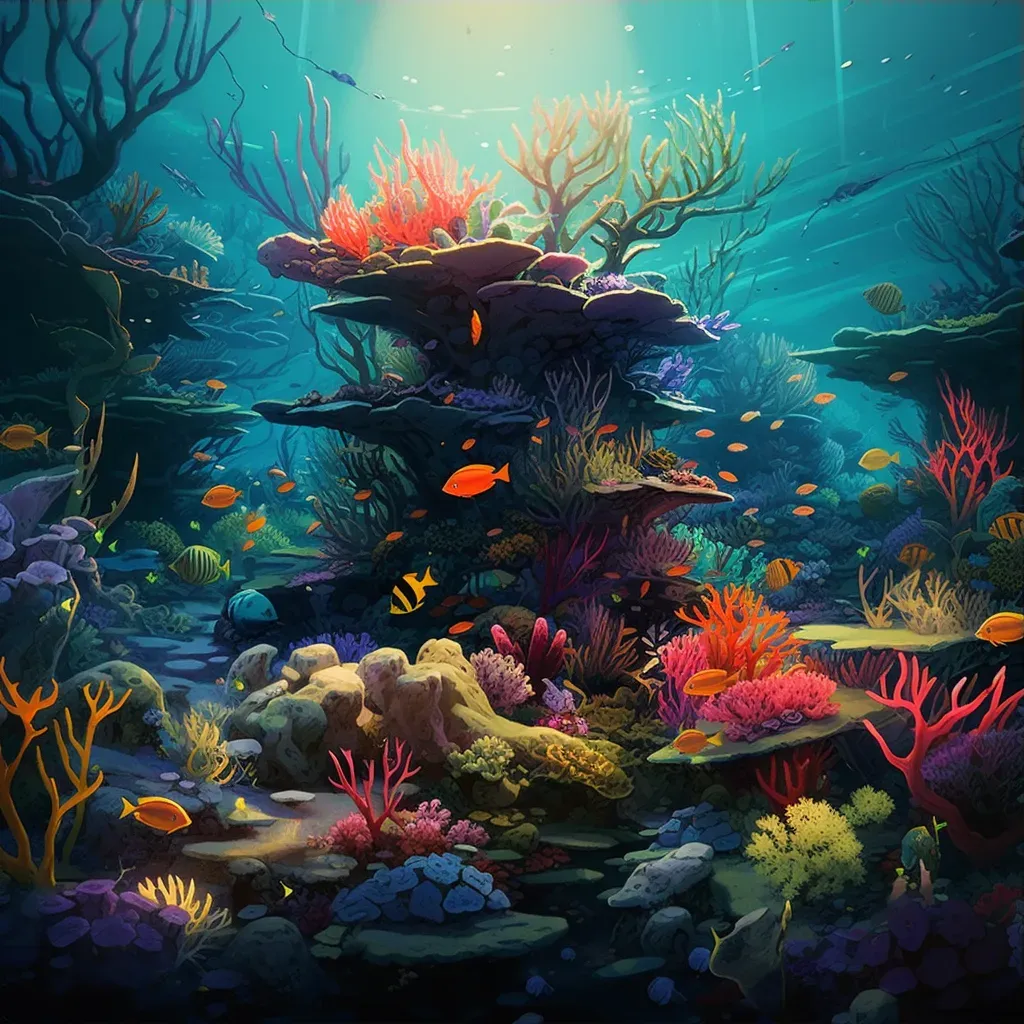 Underwater illustration of a colorful coral reef with marine life - Image 3