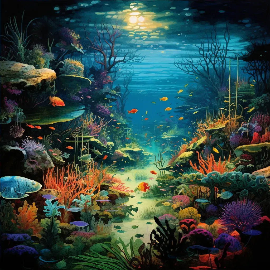 Underwater illustration of a colorful coral reef with marine life - Image 4