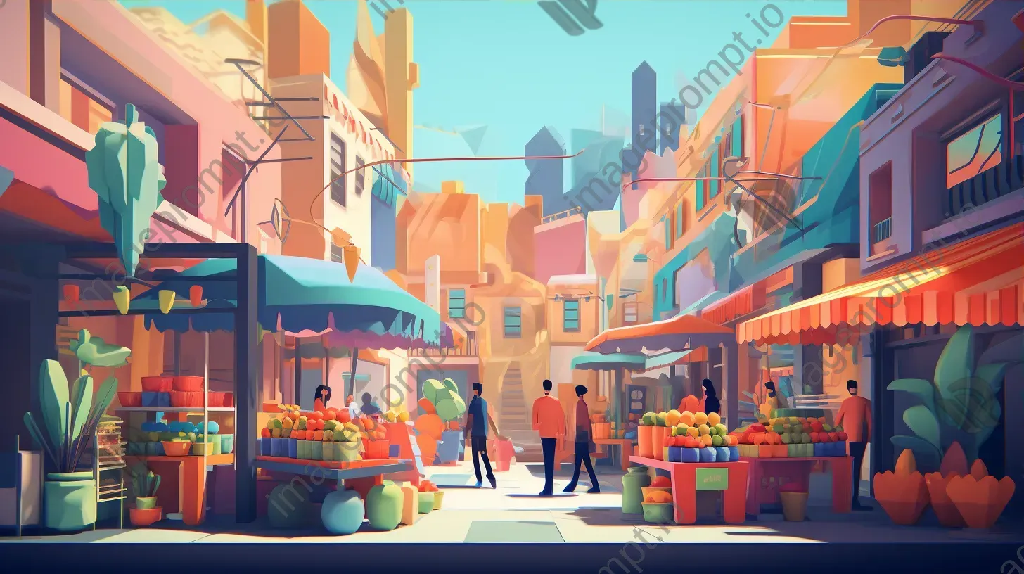 Low poly marketplace bustling with color - Image 3