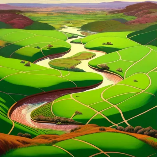 Vibrant green fields intersected by winding rivers - Image 1