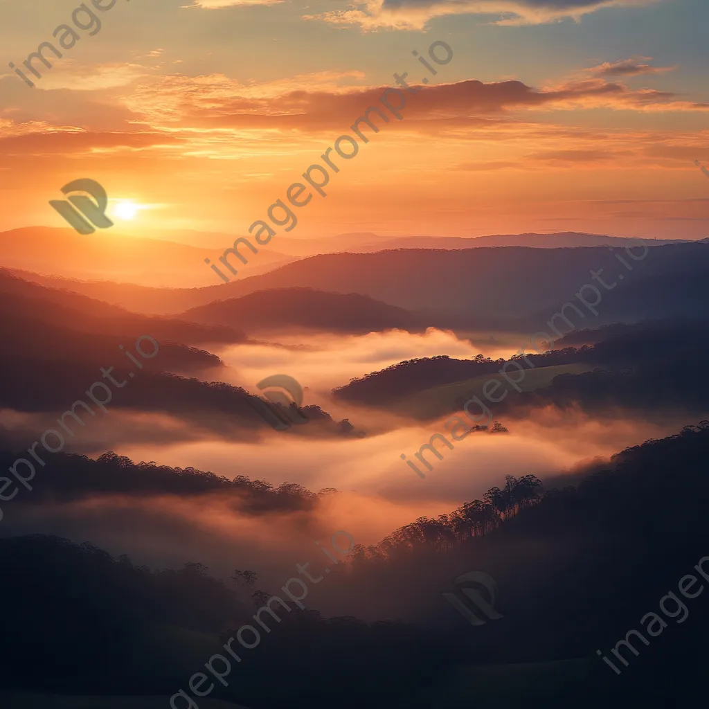 Sunset over a misty valley with warm colors and fog - Image 4