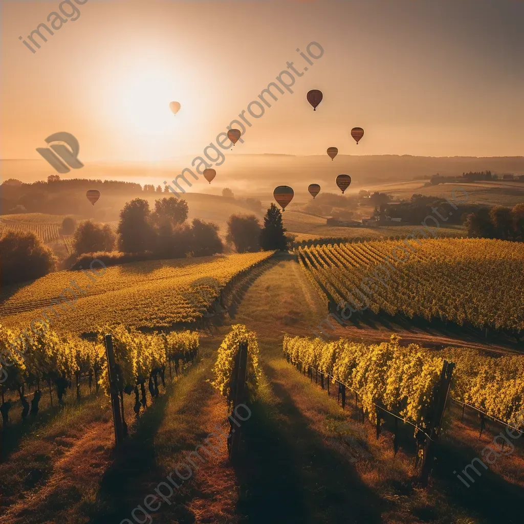 Hot air balloons over a tranquil vineyard at golden hour - Image 4