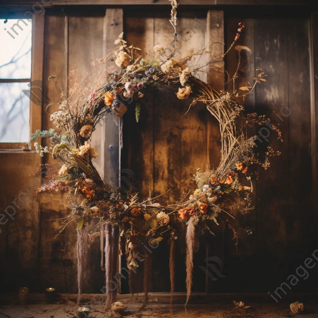 Hedgerow-inspired wreath against wooden backdrop - Image 1