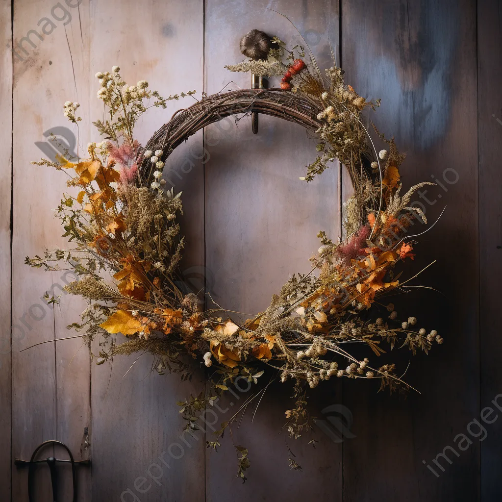 Hedgerow-inspired wreath against wooden backdrop - Image 4