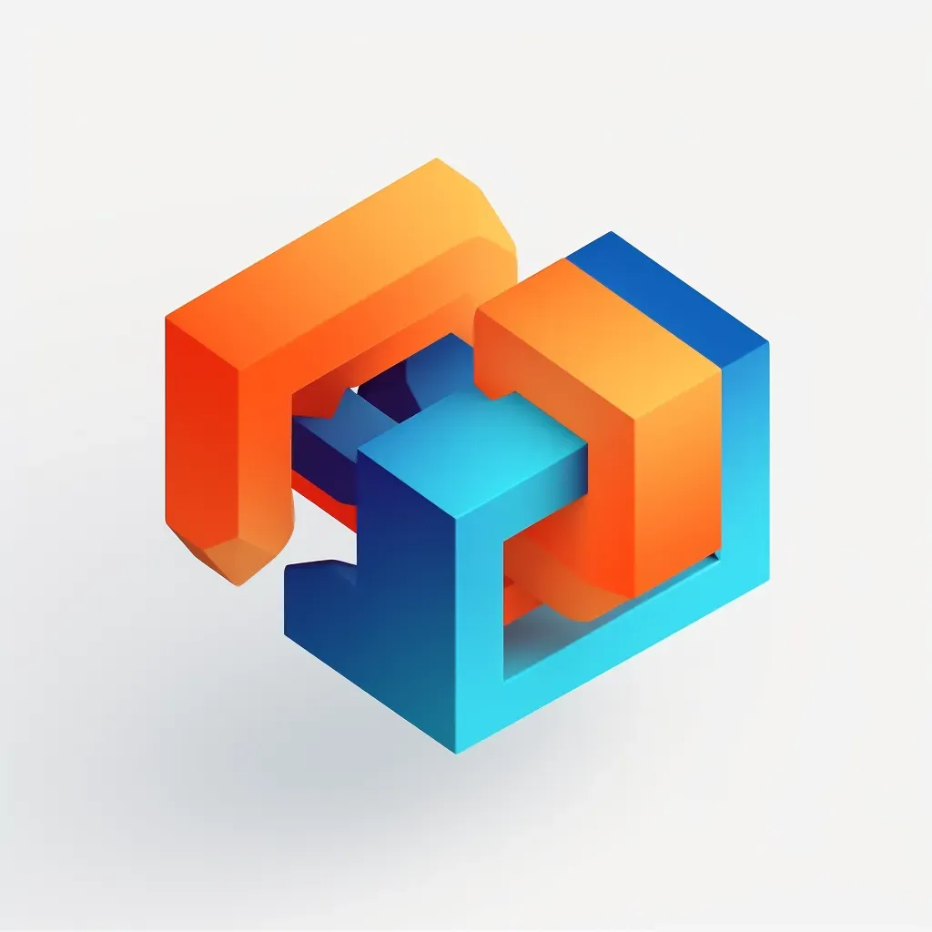 Modern and abstract logo design with 3D cube icon in orange and blue colors - Image 1