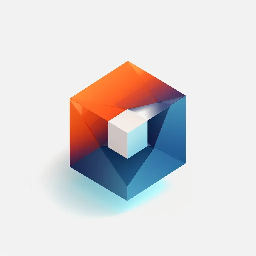 Modern and abstract logo design with 3D cube icon in orange and blue colors - Image 2