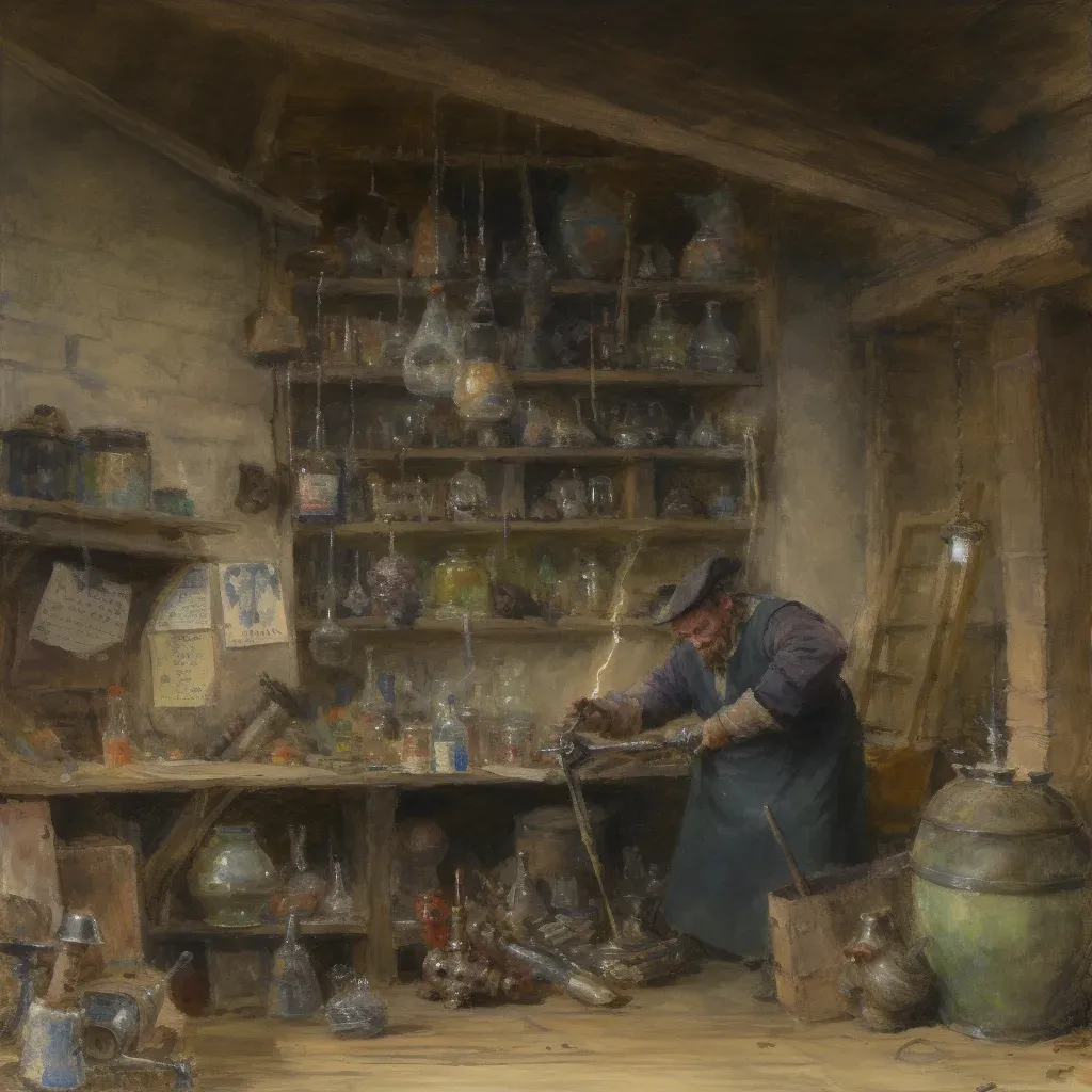 Scene of a medieval alchemist