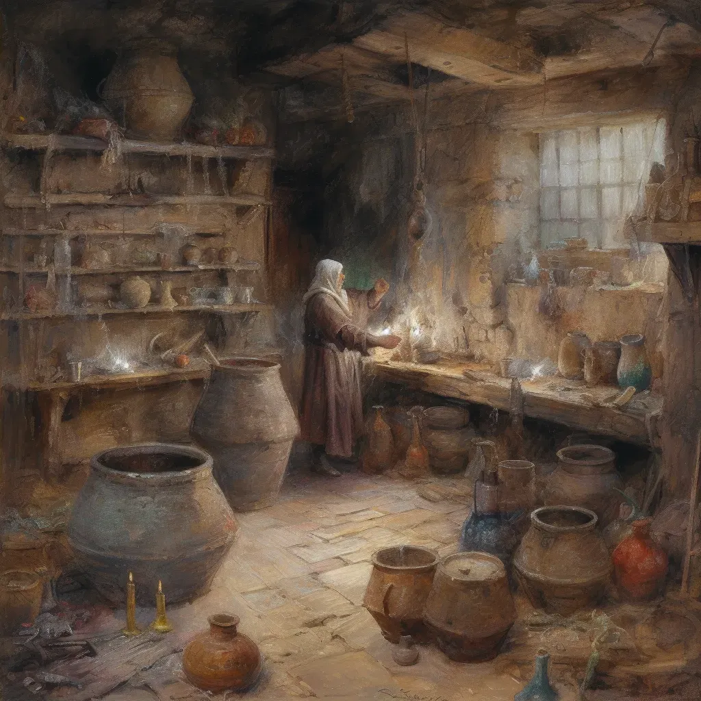 Scene of a medieval alchemist